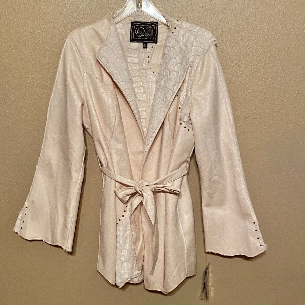 Chi by Falchi Cream Reversible Faux Leather & Fur Swing Jacket Coat NWT Size (M)